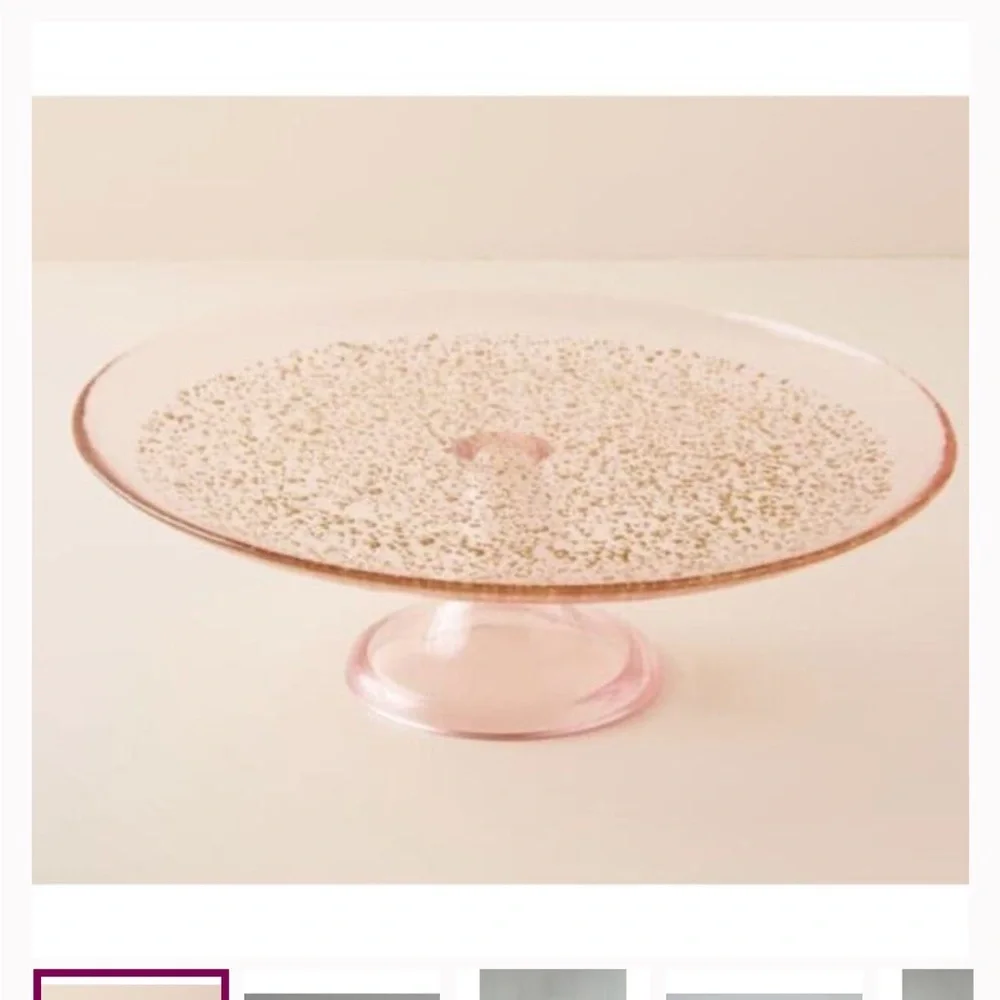 Amthropologie Ellio Pink /Gold Soda lime glass Cake Stand New in box. - Picture 10 of 10
